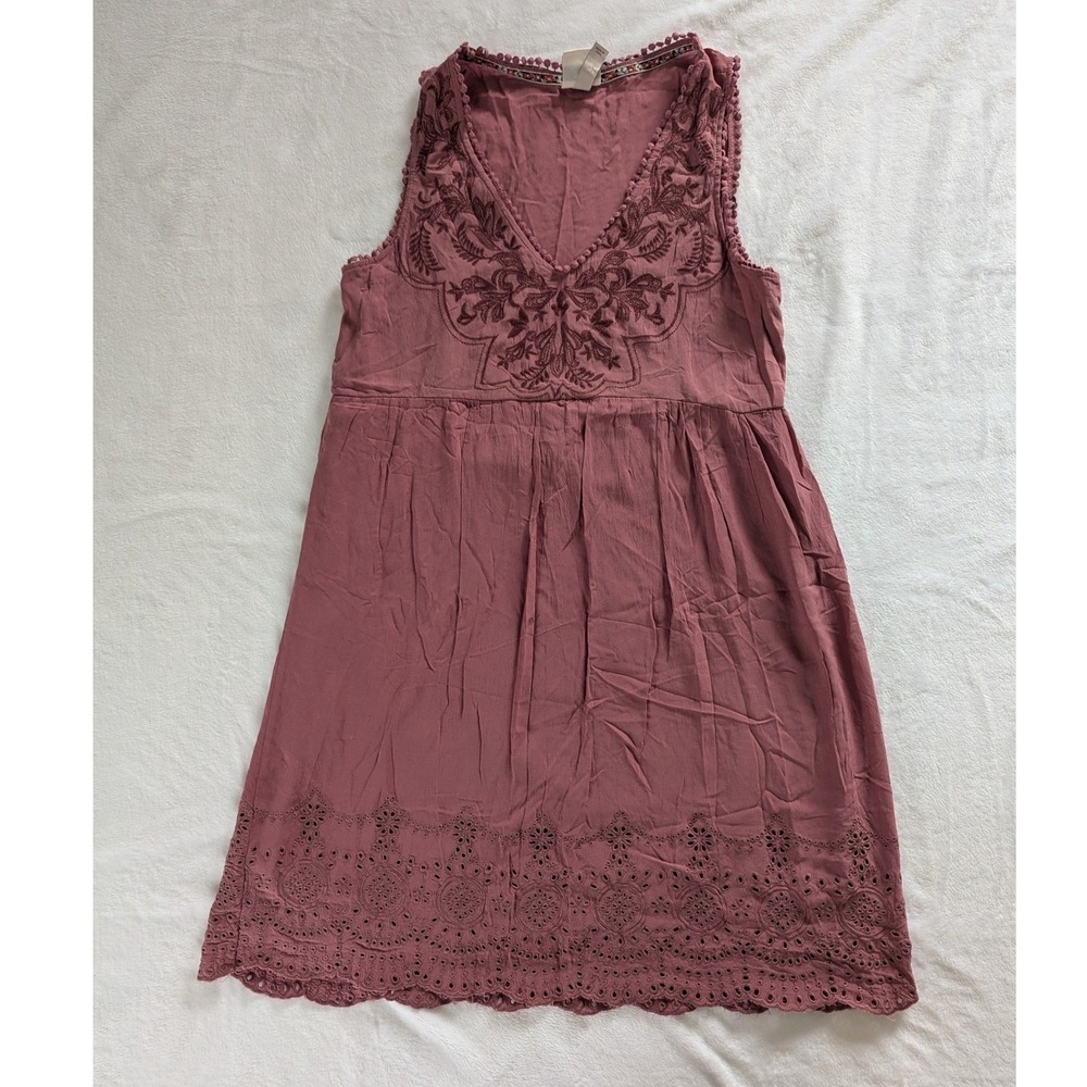 Knox Rose Mini Babydoll Dress Mauve Embroidered Eyelet Lace Boho Sz M Romantic